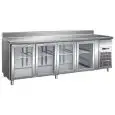 MESA REFRIGERADA CON PETO DE ACERO INOX AISI 304 - VENTILADO - Mod. G-GN4200TNG - GASTRONORM 1/1 (cm 53 x 32,5) - N. 4 PUERTAS DE CRISTAL - CAPACIDAD BRUTA Lt 553 - TEMPERATURA +2°/+8°C - Medidas cm. A 223 x F 70 x h 96 - CE