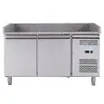 MESA REFRIGERADA PARA PREPARACIÓN DE PIZZA DE ACERO INOX AISI 201 - PARA CONTENEDORES PIZZAS cm 60x40 - VENTILADO - Mod. G-PZ2600TN FC - N. 2 PUERTAS - TEMPERATURA -2°/+8°C - Medidas cm A 151 X F 80 X h 100 - CE