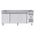 MESA REFRIGERADA PARA PREPARACIÓN DE PIZZA DE ACERO INOX AISI 201 - PARA CONTENEDORES PIZZAS cm 60x40 - VENTILADO - Mod. G-PZ3600TN FC - N. 3 PUERTAS REFRIGERADAS - TEMPERATURA -2°/+8°C - Medidas cm A 202 X F 80 X h 100 - CE
