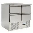 SALADETTE Y MESA REFRIGERADA DE ACERO INOX AISI 201 - Mod. G-S901-4D-FC - ESTÁTICA - N. 4 CAJONES - TEMPERATURA +2°/+10°C - Medidas cm.  A 90 x F 70 x h 85 - CE