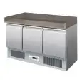 MESA REFRIGERADA PARA PREPARACIÓN DE PIZZA DE ACERO INOX AISI 304 - GASTRONORM 1/1 (cm 53x32,5) - ESTÁTICO - Mod. G-S903PZVRX - N. 3 PUERTAS REFRIGERADAS - TEMPERATURA +2°/+8°C - Medidas cm A 140 X F 70 X h 102 - CE