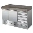 MESA REFRIGERADA PARA PREPARACIÓN DE PIZZA DE ACERO INOX AISI 201 - GASTRONORM 1/1(cm 53 x 32,5) - ESTÁTICO - Mod. G-S903PZCAS FC - 2 PUERTAS REFRIGERADAS + N. 6 CAJONES NEUTROS - TEMPERATURA +2°/+8°C - Medidas cm. A 140 x F 70 x h 102 - CE