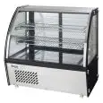 MOSTRADOR  DE SOBREMESA REFRIGERADA SNACK DE ACERO INOX AISI 430 - CRISTAL CURVO - Mod. G-VGP100 - CAPACIDAD Lt 100 - TEMPERATURA +2°/+8°C - Alimentación monofásica 230V/1/50Hz - Potencia W 150 - Medidas cm A 69,5 x F 46,2 x h 67 - Peso Kg 57