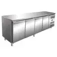MESA REFRIGERADA DE ACERO INOX AISI 201 - VENTILADO - Mod GN4100TN - GASTRONORM 1/1 (cm 53 x 32,5) - N 4 PUERTAS - CAPACIDAD Lt  553 - TEMPERATURA +2°/+8°C - Medidas cm L 223 x P 70 x h 85