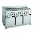 BARBACOAS DE PIEDRA VOLCÁNICA - MOD. 2100/R3M - VERSIÓN MONOBLOQUE SOBRE MUEBLE - POTENCIA Kw/h 33,78 - ALIMENTACIÓN METANO-GPL - Medidas Cm A 130 x F 70 x h 85 - Homologación CE