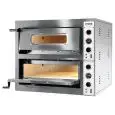 HORNO MECÁNICO ELÉCTRICO PARA PIZZA - MOD KL 66/66 - N 2 cámaras con cristal - Superficie de cocción en ladrillos refractarios - Dimensiones cámara cm A 66 x F 99 x 14 h - N Pizzas 6 + 6 (Ø 33 cm) - Potencia 14,4 Kw - CE