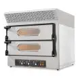 HORNO ELÉCTRICO PARA PIZZA - Mod. CUBO 2 EV - Puertas acristaladas - N. 2 cámaras - Campana extractora incorporada - Bases de cocción con piedras refractarias - Medidas de las cámaras cm A 61 x F 52 x h 11 (x2) - N. Pizzas 2 + 2 (Ø cm 30) - Potencia 4,85