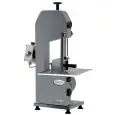 SIERRA DE CINTA PARA CORTAR HUESOS - MOD. SEOSV15M - ESTRUCTURA DE METAL BARNIZADO - ALTURA DE CORTE cm 25 - Alimentación V 230/50Hz MONOFÁSICA - Potencia Kw 0,75 (1,0 Hp) - Medidas Cm A 37 x F 41 x h 81 - Homologación CE