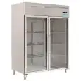 Armario frigorífico congelador en acero inox AISI 201 - Mod M-GN1410BTG-FC - Gastronorm 2/1 (65 x 53 cm) - Ventilado - 2 puerte de vidrio - Capacidad de 1300 litros - Temperatura de -18°/-22°C - Medidas cm L 148 x P 83 x 201 H