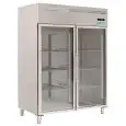 Armario frigorífico en acero inox AISI 201 - Mod M-GN1410TNG-FC - Gastronorm 2/1 (65 x 53 cm) - Ventilado - 2 puerte de vidrio - Capacidad de 1300 litros - Temperatura 0°/+8°C - Medidas cm L 148 x P 83 x 201 H