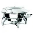 CHAFING DISH AD INDUZIONE - MOD. S52293 - STRUTTURA TONDA CON FINESTRA - FONDO COMPATIBILE PER PIASTRE AD INDUZIONE - CHIUSURA ASSISTITA - DIMENSIONI cm L 44 X P 49 X 30 h
