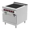 COCINA ELÉCTRICA CON HORNO ELÉCTRICO GN 2/1 ESTÁTICO - Mod. PTE92MB - Todoplaca - Alimentación trifásica 400V/3/50Hz - Potencia Kw 17,6 - Dimensiones cm L 80 X P 90 X H 90 - CE