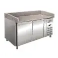 MESA REFRIGERADA PARA PREPARACIÓN DE PIZZA DE ACERO INOX AISI 304 - PARA CONTENEDORES DE PIZZA cm 60x40 - VENTILADO - Mod. RB02 - N. 2 PUERTAS - TEMPERATURA +2°/+8°C - Dim. Cm L 151 X P 80 X h 100 - CE