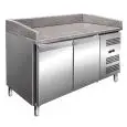 MESA REFRIGERADA PARA PREPARACIÓN DE PIZZA DE ACERO INOX - PARA CONTENEDORES DE PIZZA cm 60x40 - VENTILADO - Mod PZ2600TN - N 2 PUERTAS - TEMPERATURA +2°/+8°C - Dim cm L 151,5 X P 80 X h 100