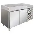 MESA REFRIGERADA PARA PREPARACIÓN DE PIZZA DE ACERO INOX - PARA CONTENEDORES DE PIZZA cm 60x40 - VENTILADO - Mod PZF02 - N 2 PUERTAS - TEMPERATURA +2°/+8°C - Dim cm L 151 X P 80 X h 100