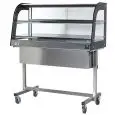 VITRINA CALIENTE CON CARRO Y ESTANTE INFERIOR - MOD. TCMVC - CRISTALES CURVOS - ESTRUCTURA DE ACERO INOXIDABLE - TEMPERATURA °C +30 /+ 90  - Control termostático - Iluminación - Monofásica 240V - NORMA CE