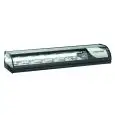 EXPOSITOR VITRINA REFRIGERADO DE SOBREMESA PARA SUSHI - Mod. RS60 - Temperatura 0°/+5°C - Capacidad 6 x GN1/3 - Alimentación MONOFÁSICA V230/1 - Potencia W 137 - Medidas mm. A 1447 x F 357 x h 240 - Peso Kg. 34