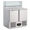 Mesa saladette refrigerada modelo SALADETTE SF 901 GZ, temperatura +2°C / +8°C, capacidad bruta 257 Lt, dimensiones exteriores 900 x 700 x 1180 mm.