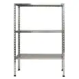 Estantería inox con tornillos - Elemento base (autoportante) - Alto cm 150 - 3 estantes perforados espesor cm 2,5 inox 8/10 - con tornillos y pies de plástico - bordes sin filo - acabado lúcido