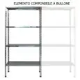 Estantería inox con tornillos - elemento modular (no autoportante, ha de armarse con un elmento base) - Alto cm 180 - 4 estantes lisos espesor cm 2,5 inox 8/10 - con tornillos y pies de plástico - bordes sin filo - acabado lúcido