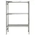 Estantería inox sin tornillos - Elemento base (autoportante) - Alto cm 150 - 3 estantes perforados espesor cm 2,5 inox 8/10 - con travesaño de refuerzo y pies de plástico - bordes sin filo - acabado lúcido
