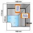 Panel de visualización refrigerado ángulo 90° AC (cerrado) con puertas de reserva con vidrio recto - Conductos - Potencia W 470 - Área de visualización sqm 1.44 - Tamaño reserva lt 100 - Puertas refrigeradas de reserva n 2 cm 44 x 23,5 - Dimensiones cm L 