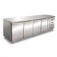 MESA REFRIGERADA EN ACERO INOX AISI 304 - VENTILADA - Mod. UOCEM4100BT - N. 4 PUERTAS - CAPACIDAD Lt 511 - TEMPERATURA -10°/-20°C - Medidas cm. L 223 x P 60 x h 86 - Homologación CE