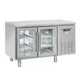 MESA REFRIGERADA DE ACERO INOX - PARA SNACK - MOD. SRG 2100 - N. 2 PUERTAS ACRISTALADAS - VENTILADO - CAPACIDAD Lt. 230 - TEMPERATURA +3° / +10° C - DIM. cm L 135 x P 62,5 x H 85 - CE