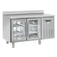 MESA REFRIGERADA CON PETO DE ACERO INOX - PARA SNACK - MOD. SRG 2200 - N. 2 PUERTAS ACRISTALADAS - VENTILADO - CAPACIDAD Lt. 230 - TEMPERATURA +3° / +10° C - DIM. cm L 135 x P 62,5 x H 95 - CE