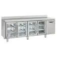 MESA REFRIGERADA CON PETO DE ACERO INOX - PARA SNACK - MOD. SRG 4200 - N. 4 PUERTAS ACRISTALADAS - VENTILADO - CAPACIDAD Lt. 485 - TEMPERATURA +3° / +10° C - DIM. cm L 225 x P 62,5 x H 95 - CE