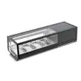 Vitrina refrigerada de mostrador para sushi - Mod SUSHI 120 - Capacidad 4 x GN 1/3 (cm 32,5x17,6) - Potencia 180 W - Volumen neto Lt 31 - Dimensiones cm L 117,7 x P 40,6 x H 31,8 - Peso Kg 35,5