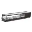 Vitrina refrigerada de mostrador para sushi - Mod SUSHI 150 - Capacidad 6 x GN 1/3 (cm 32,5x17,6) - Potencia 180 W - Volumen neto Lt 45 - Dimensiones cm L 152,9 x P 40,6 x H 31,8 - Peso Kg 44,5