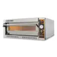 HORNO ELÉCTRICO PARA PIZZA - Mod. TECMASTER 6  - N. 1 cámara - Base refractaria o Techo y base refractarios - Bajos consumos - Medidas de la cámara cm A 72 x F 108 x h 14 - N. Pizzas 6 (Ø cm 36) - N. 2 bandejas 60x40cm - Potencia 9 Kw - Alimentación TRIFÁ