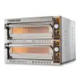 HORNO ELÉCTRICO PARA PIZZA - Mod. TECMASTER 44  - N. 2 cámaras - Base refractaria o Techo y base refractarios - Bajos consumos - Medidas de la cámaras (x2) cm A 72 x F 72 x h 14 - N. Pizzas 4 + 4 (Ø cm 36) - N. 2 bandejas 60x40cm - Potencia 12 Kw - Alimen