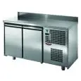 MESA REFRIGERADA CON PETO DE ACERO INOX AISI 304 - Mod. UG02M60AL - VENTILADAS - N. 2 PUERTAS - Temperatura 0°/+10°C - Medidas cm. L 146 x P 60 x h 95/102 - CE