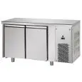 MESA REFRIGERADA DE ACERO INOX AISI 304 - VENTILADO - Mod. UG02MBT - GASTRONORM 1/1 - N. 2 PUERTAS - Temperatura -18°/-22°C - Medidas cm. L 142 x P 71,5 x h 85/92 - CE