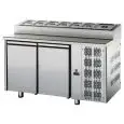 MESA REFRIGERADA DE ACERO INOX AISI 304 - Mod. TF02MIDGNSK - VENTILADO - GASTRONORM 1/1 - PLANO DE PREPARACIÓN SNACK - N. 2 PUERTAS - Temperatura 0°/+10°C - Dim. cm. L 142 x P 70 x h 95/102 - CE