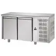 MESA REFRIGERADA DE ACERO INOX AISI 304 - VENTILADO - Mod. UG02MGN - GASTRONORM 1/1 - N. 2 PUERTAS - Temperatura 0°/+10°C - Medidas cm. L 142 x P 70 x h 85/92 - CE