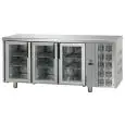 MESA REFRIGERADA DE ACERO INOX AISI 304 - VENTILADO - Mod. UG03MPV - GASTRONORM 1/1 - N. 3 PUERTAS DE CRISTAL - Temperatura 0°/+10°C - Medidas cm. L 187 x P 70 x h 85/92 - CE