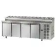 MESA REFRIGERADA DE ACERO INOX AISI 304 - Mod. TF04MIDGNSK - VENTILADO - GASTRONORM 1/1 - PLANO DE PREPARACIÓN SNACK - N. 4 PUERTAS - Temperatura 0°/+10°C - Dim. cm. L 232 x P 70 x h 95/102 - CE