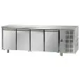 MESA REFRIGERADA DE ACERO INOX AISI 304 - VENTILADO - Mod. UG04MGN - GASTRONORM 1/1 - N. 4 PUERTAS - Temperatura NORMAL 0°/+10°C - Dim cm. L 232 x P 70 x h 85/92 - CE