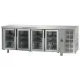 MESA REFRIGERADA DE ACERO INOX AISI 304 - VENTILADO - Mod. UG04MPV - GASTRONORM 1/1 - N. 4 PUERTAS DE CRISTAL - Temperatura NORMAL 0°/+10°C - Dim cm. L 232 x P 70 x h 85/92 - CE