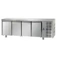 MESA REFRIGERADA DE ACERO INOX AISI 304 - PARA PASTELERÍAS - BANDEJA cm 60x40 - VENTILADO - Mod. UQ04M - N. 4 PUERTAS - Temperatura 0°/+10°C - Medidas cm. L 270 x P 80 x h 85/92 - CE