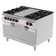 COCINA DE GAS CON HORNO ELÉCTRICO ESTÁTICO MAXI GN 3/1 - Mod. TPG93MH - Todoplaca + n. 4 fuegos - Con llama piloto - Potencia Kw 38,7 - Dimensiones cm L 120 X P 90 X H 90 - CE