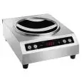 PLACA DE INDUCCIÓN - Mod. TT 350 W TOUCH WOK - Placa vitrocerámica - Pantalla digital y mandos táctiles - Superficie de inducción mm Ø 260 - Potencia W 3500 - Alimentación monofásica - Dimensiones cm L 34 x P 41,5 x 13,5h - CE