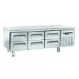 Mesa refrigerada de acero inox - Mod UGN 3160 - Refrigeración ventilada - 6 cajones - Capacidad 268 L - Temperatura -2°/+8°C - Dimensiones L 180,3 x P 70 x H 65 cm