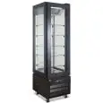 Vitrina de pastelería cuatro lados de cristal modelo VICTORIA 45 NFP BLACK, temperatura +2°C / +8°C, capacidad bruta 258 Lt, dimensiones externas 450 x 650 x 1950 mm.