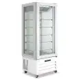 Vitrina de pastelería cuatro lados de cristal modelo VICTORIA 65 NFN WHITE, temperatura -18°C / -22°C, capacidad bruta 340 Lt, dimensiones externas 650 x 650 x 1950 mm.