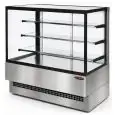 VITRINA REFRIGERADA PARA PASTELERÍA - MOD. EVOK_VT INOX - DE ACERO INOX - REFRIGERACIÓN VENTILADA - TEMPERATURA °C +2/+4 - PUERTAS CORREDERAS POSTERIORES DE CRISTAL AISLANTE TEMPLADO - CRISTALES AISLANTES PANORÁMICOS EN LOS 5 LADOS- N. 3 BALDAS DE CRISTAL