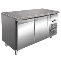 MESA REFRIGERADA DE ACERO INOX AISI 304 - PASTELERÍA - VENTILADO - Mod. G-PA1500TNGR7 - ENCIMERA DE GRANITO - N. 2 PUERTAS - CAPACIDAD BRUTA Lt 413 - TEMPERATURA -2°/+8°C - Dim. cm L 150,5 x P 80 x h 87 - CE